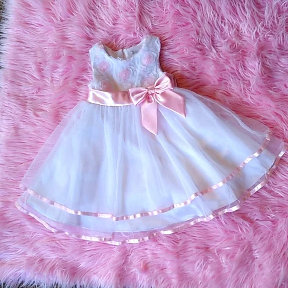 Rare Editions Dress Little Girls Sz 3T 🤍White 💕Pink Formal / Occasion - Picture 1 of 10